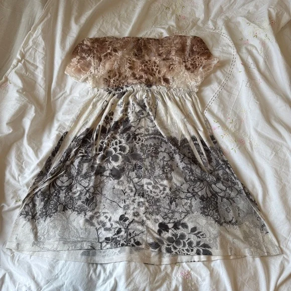 S-Twelve Vintage Cream Black Lace Embellished Babydoll Top S Made in USA - Picture 8 of 9